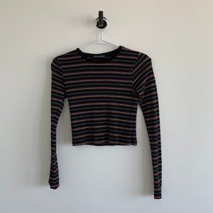 Brandy Melville Striped Long Sleeve Cropped Shirt